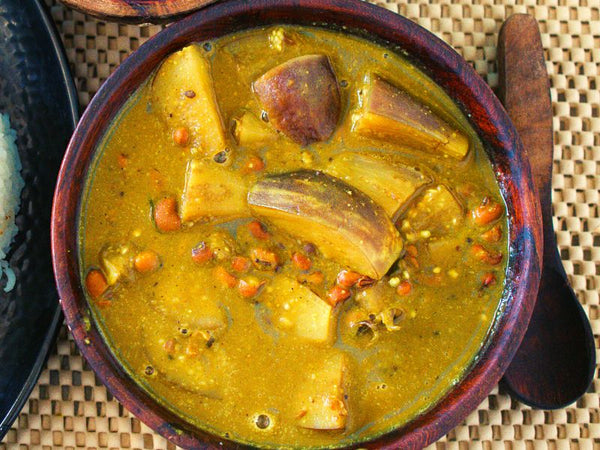 Alsande Badne Saaru or Red Cow Pea & Brinjal Sambar using Dill Pepper Rasam